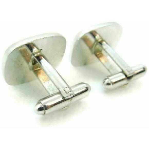 Men Vintage Cufflinks Rectangle Black Enamel Star Center Bullet Silver To - Picture 8 of 12